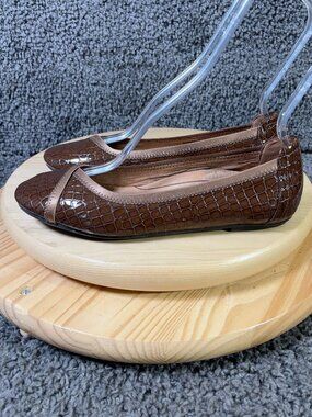 Vionic Flats Caroll Womens Size 9.5 Brown Leather Croc Print Slip On Orthopedic